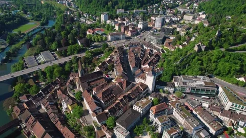 Aerial panoramic view around the town  Baden  in Switzerland Vídeos de archivo 308534104