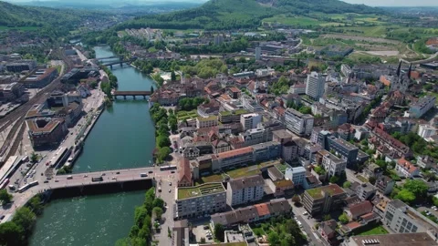 Aerial panoramic view around the town  Olten  in Switzerland Vídeos de archivo 308534662