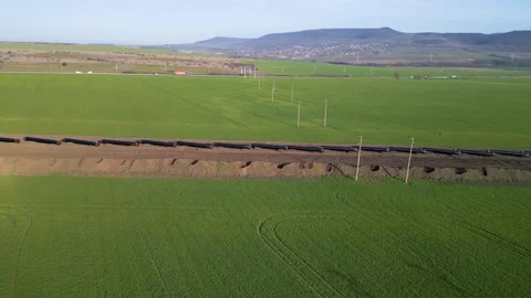 Aerial panoramic view of Balkan Stream gas pipeline project in Bulgaria. Long ro 動画素材 330901260