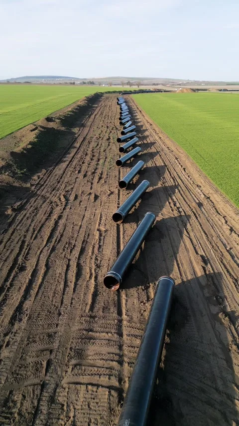 Aerial panoramic view of Balkan Stream gas pipeline project in Bulgaria. Long ro 库存影片 330901420