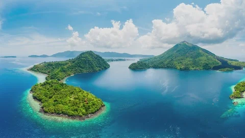 Aerial panoramic view of Banda Islands the nutmeg islands in Indonesia Stock Footage 114804380