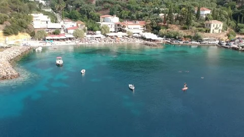 Aerial panoramic view of the beautiful coastal village Kitries near Kalamata  Stock Footage 152467992