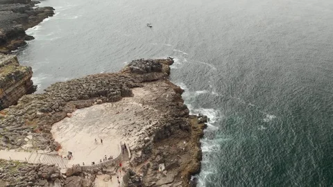Aerial panoramic view Boca do Inferno with atlantic ocean shore Video stock 107787173