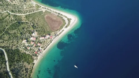 Aerial  panoramic view from bottom to top, a group of lonely mediterranean islan Stock Footage 96294495