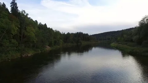 Aerial panoramic view of bridge across Gauja River in Sigulda Latvia 4K footage Stock Footage 77921790