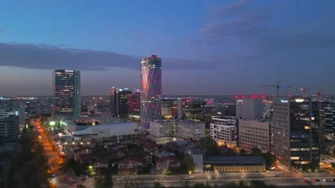 Aerial Panoramic View Of Bucharest City Skyline Business District At Night Stock Footage 260746290