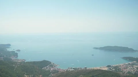 Aerial Panoramic View of Budva Riviera and Adriatic Coast, Montenegro Stock Footage 342450627