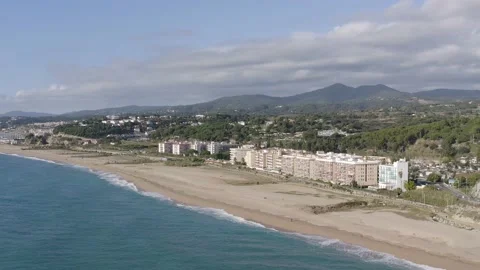 Aerial panoramic view of Canet de Mar city at dawn. Barcelona, Spain. Stock Footage 156603230