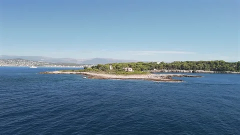 Aerial panoramic view of Cap d'Antibes and lighthouse France.2 Stock Footage 344790534