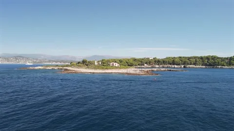 Aerial panoramic view of Cap d'Antibes and lighthouse France. Stock Footage 344790554