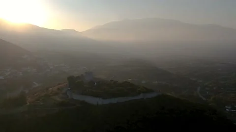 Aerial panoramic view of the castle of Platamonas in Pieria, Greece Stock Footage 134556604