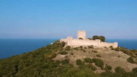 Aerial panoramic view of the castle of Platamonas in Pieria, Greece Stock Footage 134556632