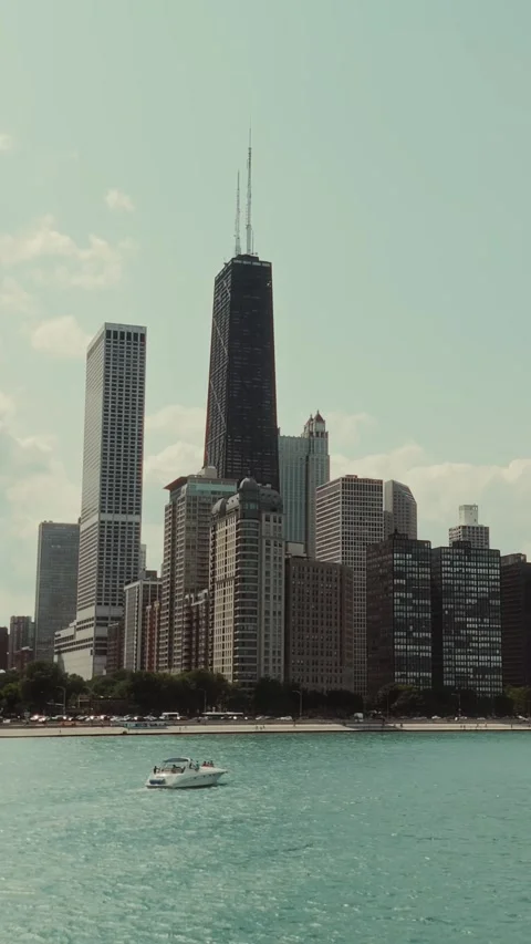 Aerial panoramic view of Chicago Video stock 343564548