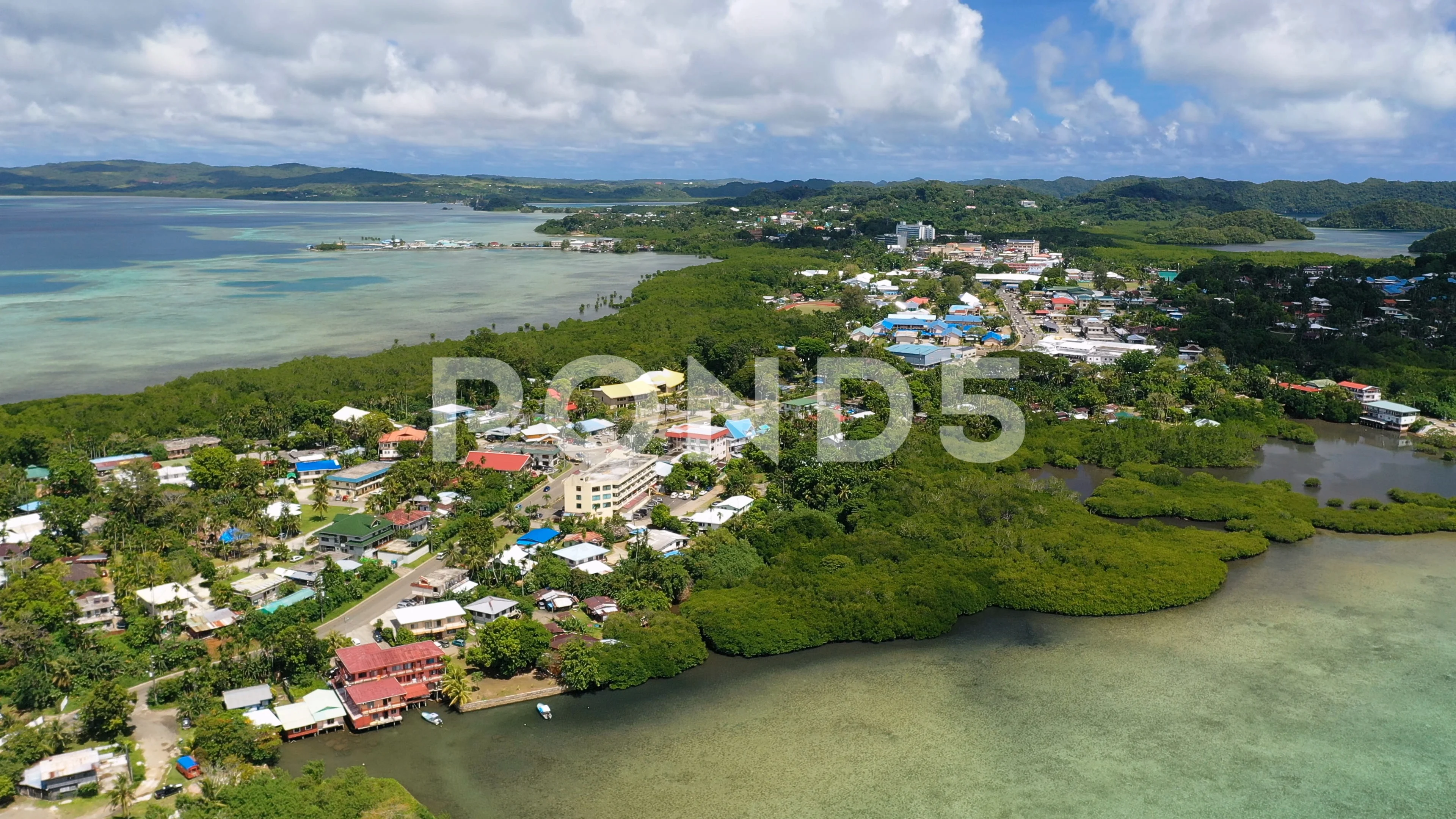 Video Aerial Panoramic View Of City Of Koror Pacific Ocean