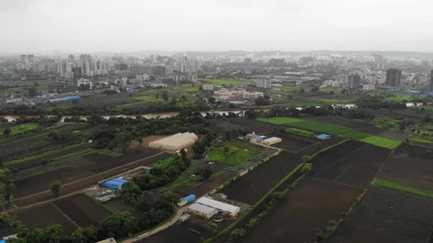 Aerial panoramic view of cityscape, modern industrial city of Pune, India, Asia Stock Footage