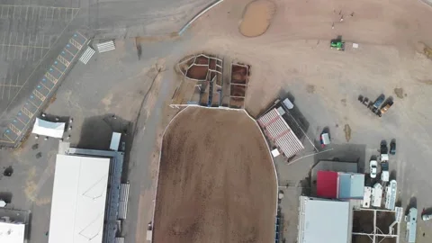 Aerial panoramic view of Cody landscape and Stampede Rodeo Park, Wyoming Stock Footage 334525007