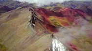 Aerial Panoramic View Of Colourful Vinicunca, Rainbow Mountain, Peru. Stock Footage