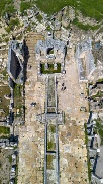 Aerial Panoramic View of the Column-Lined Street and Ancient Roman Ruins in.. Stock Photos
