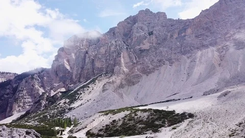 Aerial panoramic view Dolomites Alpine mountains and valley, Fanes valley Stock Footage 114356201