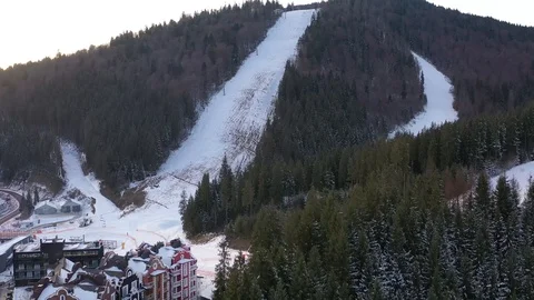 Aerial panoramic view from drone of the ski resort Stock Footage 122372654