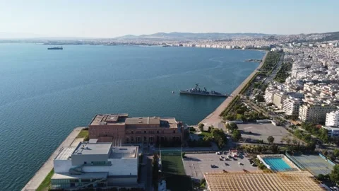 Aerial panoramic view of Eastern side of Thessaloniki city, Greece Stockbeeldmateriaal 158504163
