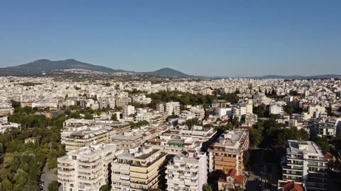 Aerial panoramic view of Eastern side of Thessaloniki city, Greece Stockbeeldmateriaal 158504714
