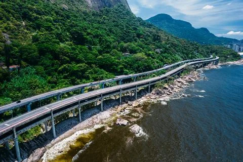 Aerial panoramic view of Elevado do Joa, a complex of tunnels, bridges and Stock Photos