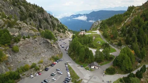Aerial panoramic view of Emosson Dam and turquoise lake in Swiss Alps Video stock 317768958