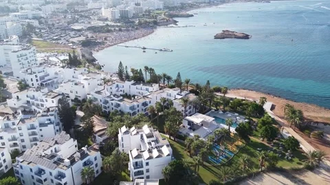 Aerial panoramic view Fig Tree beach, Protaras, Cyprus Stock Footage 166626156