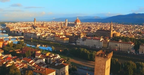 Aerial panoramic view of Florence at sunset, Italy Stock Footage 70002873