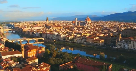 Aerial panoramic view of Florence at sunset, Italy Stock Footage 70017113