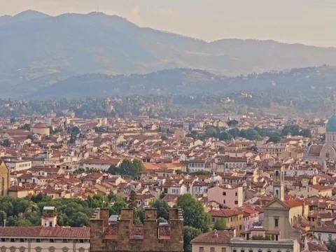Aerial panoramic view of Florence at sunset, Italy Stock Footage 75821648