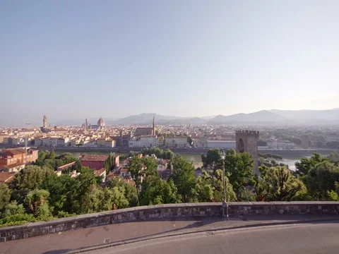 Aerial panoramic view of Florence at sunset, Italy Stock Footage 75822181