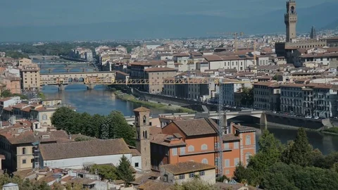 Aerial panoramic view of Florence at sunset, Italy Stock Footage 76855348