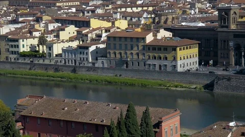 Aerial panoramic view of Florence at sunset, Italy Stock Footage 76856061