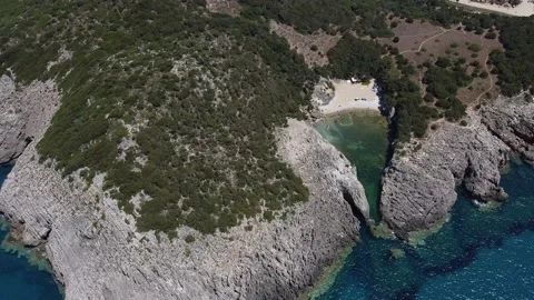 Aerial panoramic view of Glossa beach near Gialova, Greece Stock Footage 144528209