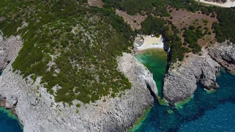 Aerial panoramic view of Glossa beach near Gialova, Greece Stock Footage 196132691