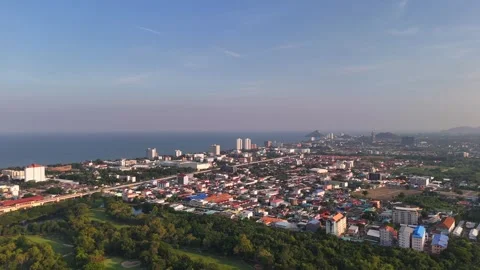 Aerial panoramic view of Hua Hin city at beautiful sunset. Prachuap Khiri Khan 库存影片 294665380