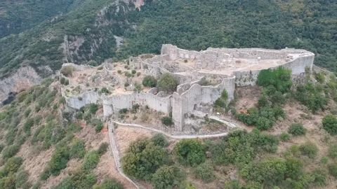 Aerial panoramic view of iconic Byzantine and medieval fortified despotate .. Stock Footage 226698973