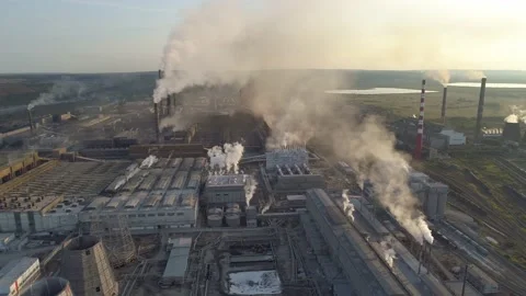 Aerial panoramic view of an industrial zone with a large factory. Many pipes Stock Footage 167716049