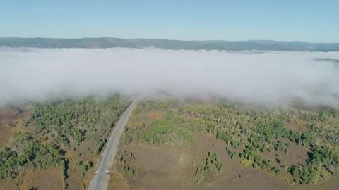 Aerial panoramic view of an intercity road between green fields and trees with Stock Footage 167301302