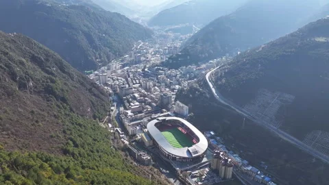 Aerial panoramic view of Kangding city in Western Sichuan Stock Footage 332587401