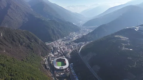 Aerial panoramic view of Kangding city in Western Sichuan Stock Footage 332587403
