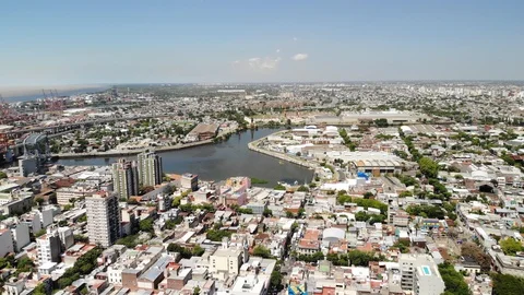 Aerial panoramic view of La Boca neighborhood in Buenos Aires, Argentina Stock Footage 126569283