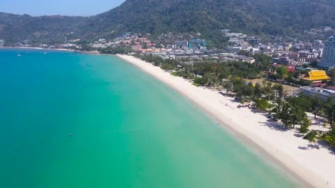 Aerial panoramic view landscape and cityscape view Patong beach Phuket Thailand. Vídeo Stock 153378598