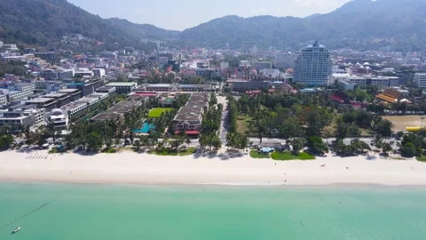 Aerial panoramic view landscape and cityscape view Patong beach Phuket Thailand. Vídeo Stock 153378612