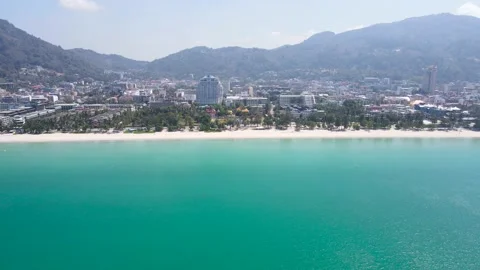 Aerial panoramic view landscape and cityscape view Patong beach Phuket Thailand. Stockbeeldmateriaal 153378673