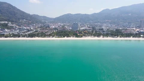 Aerial panoramic view landscape and cityscape view Patong beach Phuket Thailand. Vídeo Stock 153378699