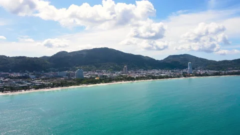 Aerial panoramic view landscape and cityscape view Patong beach Phuket Thailand. Stock Footage 204958697