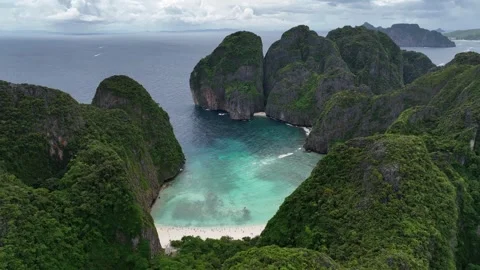 Aerial panoramic view of landscape of Ko Phi Phi Le Thailand Stock Footage 266665985